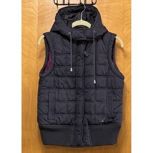 American Eagle Womens Quilted Puffer Vest Detachable Hood Pockets Gray Sz M